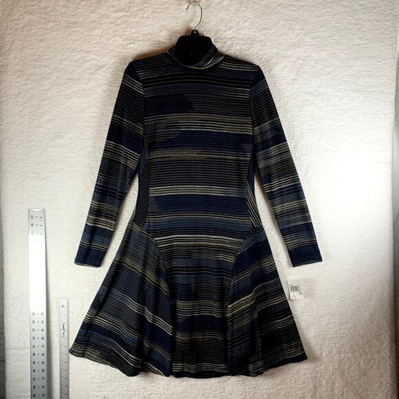 Rabbit Rabbit Rabbit Designs Womens Long Sleeve Navy Stripe Dress Sz 10 NWT 9136 - Picture 1 of 9